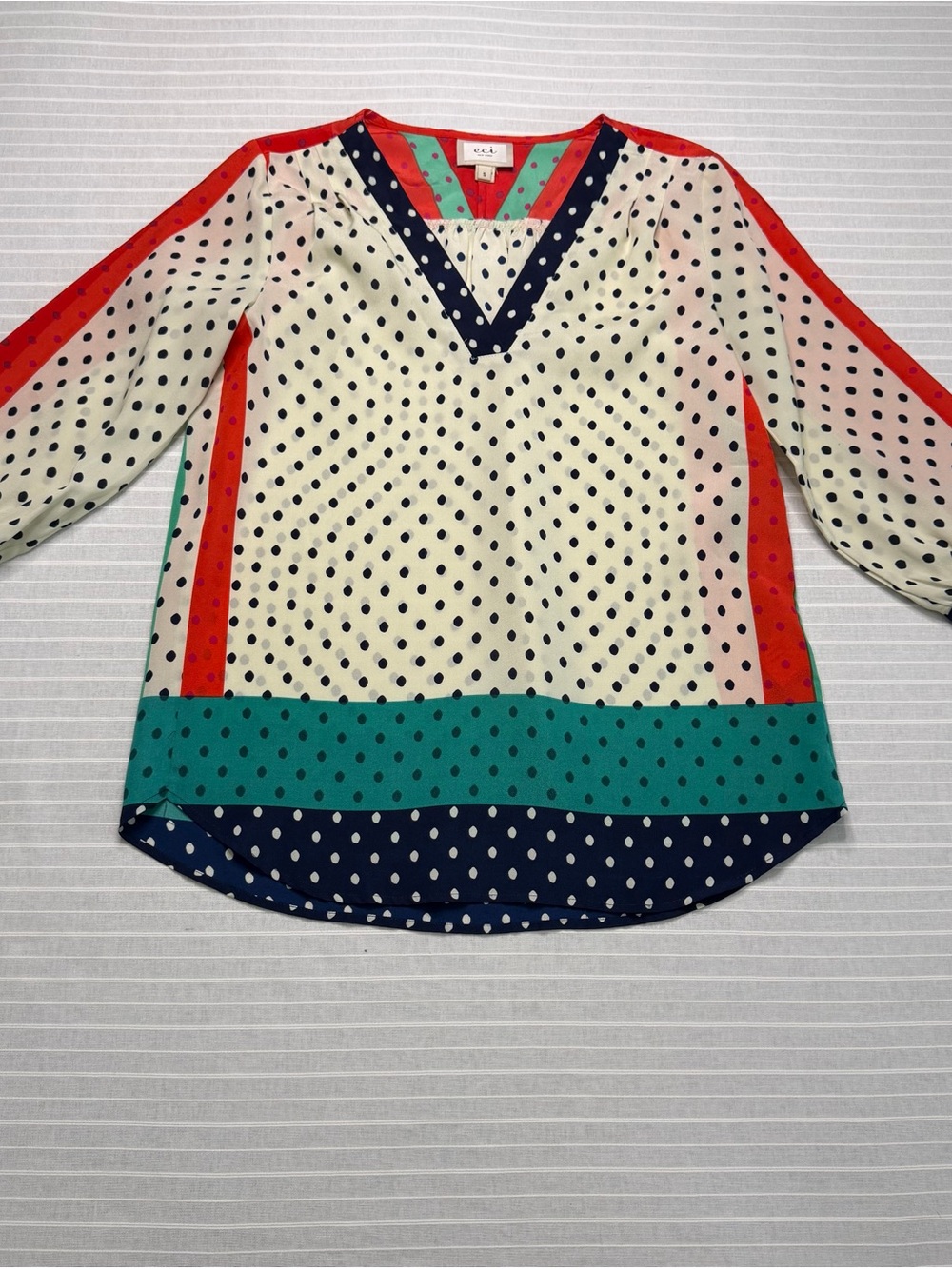 ECI New York Polka Dot Colorblock Blouse – Size Small ❤️💙💚
